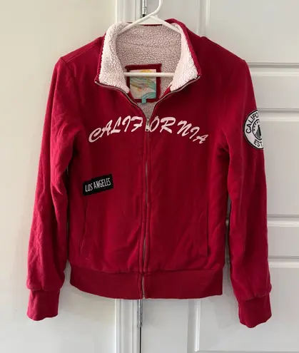 Cali1850 California Sweatshirt Patchwork Sherpa Zipper Retro Nostalgia Playful Red Size M - Image 1