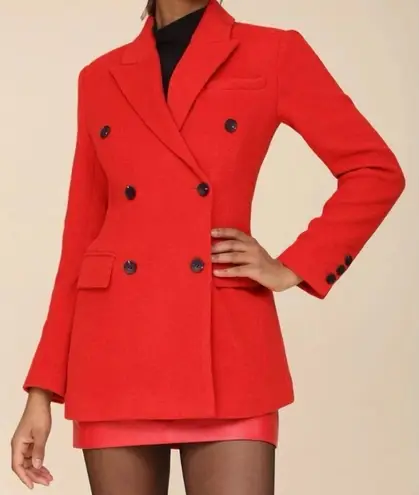 Avec Les Filles Hourglass Blazer Small Red Double Breasted Wool Holiday Chic
