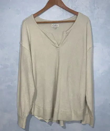 Wonderly Beige “Long John” Look Split Neck Long Sleeve Pullover Top L
