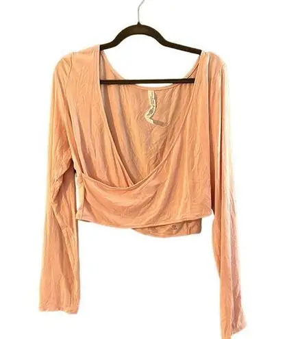 BANDIER X SOMETHING NAVY Top Women Size 2XL Cropped Crossover Pale Blush Pink