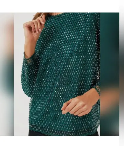 Tuckernuck Hyacinth House Gemma Sequin Blouse XS Green Holiday Glam NWT