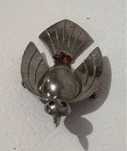 Art Deco Coro Script Silver Flying Bird Brooch Rhinestones Vintage Jewelry