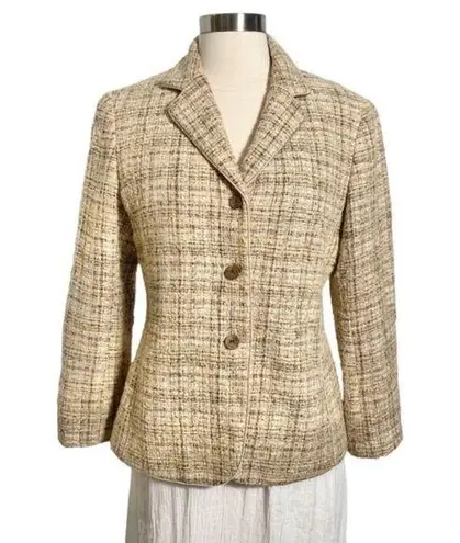 Neutral Tweed Wool Blazer Jacket By Lafayette 148 New York Size 4