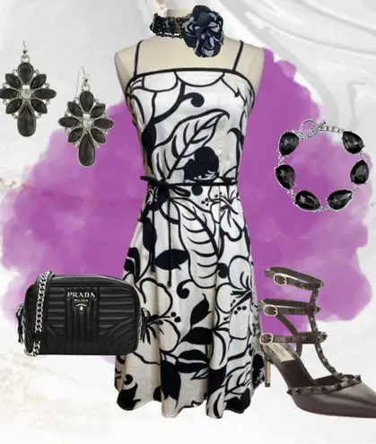 Black and White Sundress with Spaghetti Straps.