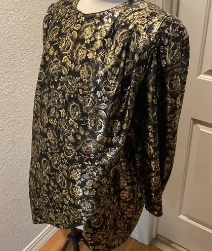 Gossip Vintage 1980’s Metallic Floral Black & Gold Blouse/Mini Dress EUC Sz 20W