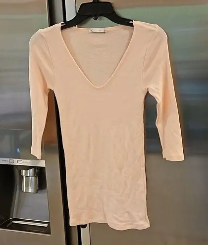 Michael Stars 💕💕 Cari V-Neck Shimmer Shine Tee ~ Rose Light Pink One Size NWOT