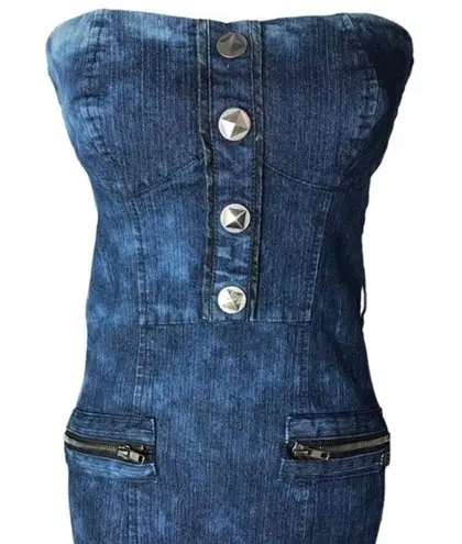 Apple Bottoms Vintage Bodycon Strapless Faded Denim Mini Dress