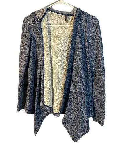 NYDJ Heathered Blue Hooded Opened Waterfall Draped Jacket Women Sz XS