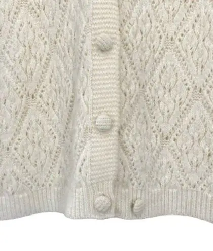 Jantzen Womens Vintage 1960s Ivory Pointelle Knit Crochet Cardigan Sweater
