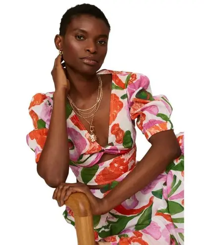 Banjanan Floral Aurora Top in Euphoric Bloom Vivid Large Womens Blouse Orange