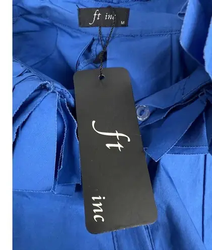 INC NWT ft Blue Tent Blouse Top Ruffle Collar Sz M Womens Voluminous