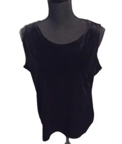 Notations  Large L Sleeveless Black Velour Velvet Feel Top Shirt Womens Stretch