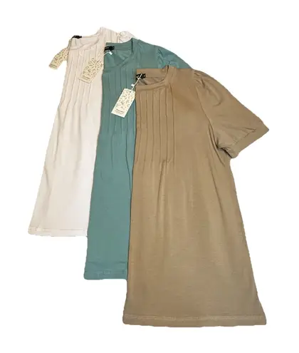 Automet Set/3 XL Short Sleeve NWT Blouse's Tunic Crew Neck White, Green, Khaki #