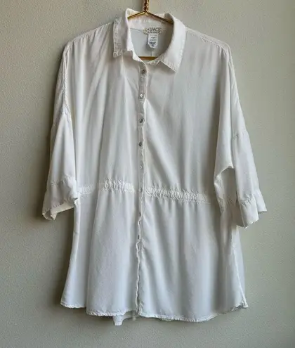 l*space L* Anthropologie Pacifica Button Down Cinch Waist Coverup Tunic White XS/S