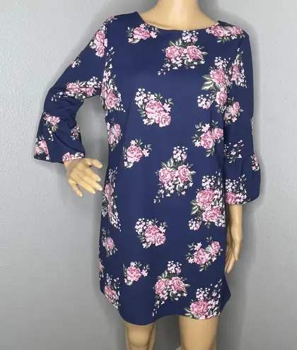 Hot Gal NWT 3/4 Sleeve Floral Mini Dress Navy Blue With Pink White Flowers Large