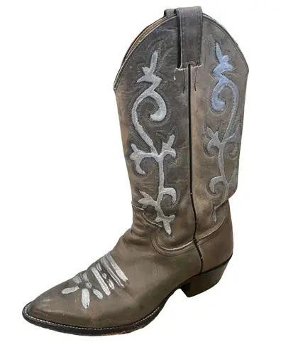 Justin Boots Justin Brown SIlver Leather Western Cowboy Boots Men's sz 7.5 D Women's size 9.5