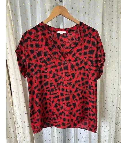 Pleione Nordstrom Women's Allover Graphic Pullover Split Neck Hi-Lo Blouse L