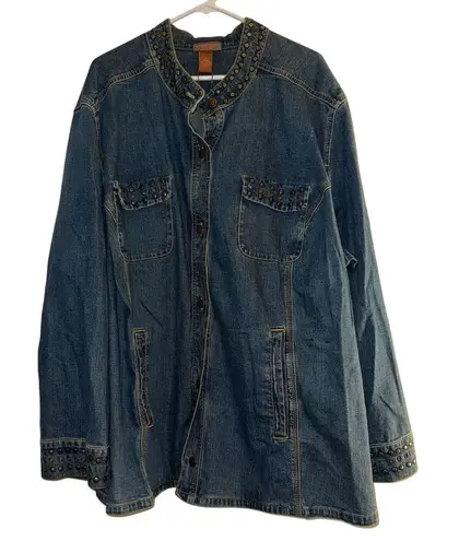 Women's Plus Size 4X Studded Denim Jacket Blue Mid