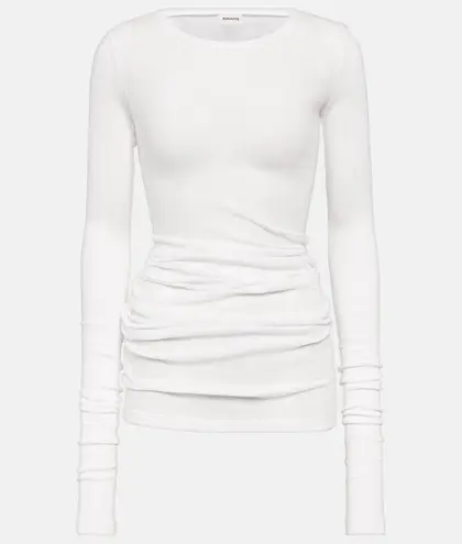 KHAITE Lenora Ribbed Long Sleeve Crew Neck Top Cream Size XS