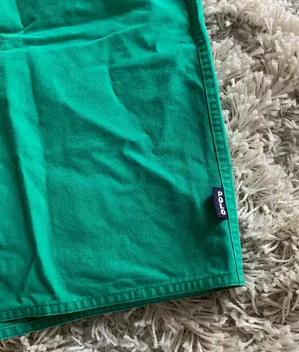 Polo Green Vintage Sport Shorts Cotton High Waisted Buckle Belt Shorts