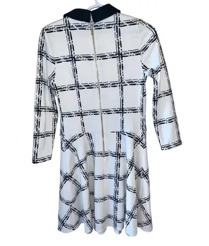 Eliza J Fit & Flare Preppy White Black Plaid Pattern Office work Collar Dress