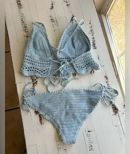 Crochet top and bottom baby blue with seashells bikini swim set Size undefined