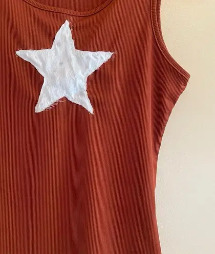 orange red and white ribbed star patchwork tank top Size M