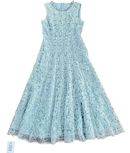 Self Portrait Women’s Cord Lace Midi Dress Green Dimante Neckline Size 6 New