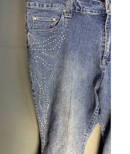 Vintage Zoey & Beth Jeans Women's Sz 2x Capri Bejeweled Crystal Rolled Hem Y2K Blue