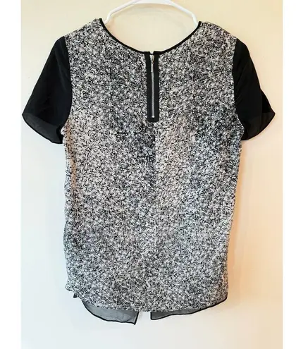 Rebecca Taylor Short Sleeve Ombre Floral Print 100% Silk Top Black Women Size 4