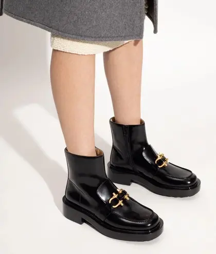 Bottega Veneta Monsieur Horsebit Glossy Black Leather Zip Ankle Boots Size EU 38