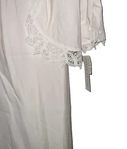 NWT Plaza South 2pc White Linen Battenberg Lace Trim Maxi Dress & Jacket Size 10 White