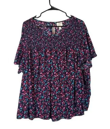 st. john's bay  Black Multicolor Floral Short Sleeve Dressy Blouse Women Sz 2X