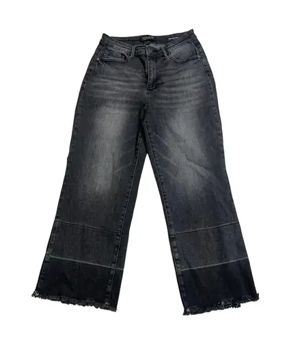Judy Blue Wide Leg Crop Jeans Women's Size 7/28 Black Wash Frayed Hem euc euc