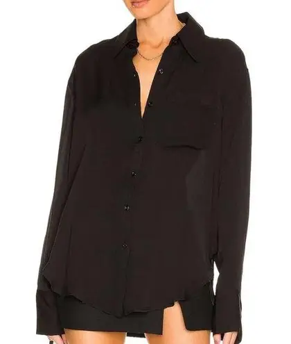 L'Academie  Long Sleeve Button Down Lenae Tunic Shirt Black Women's Size XS