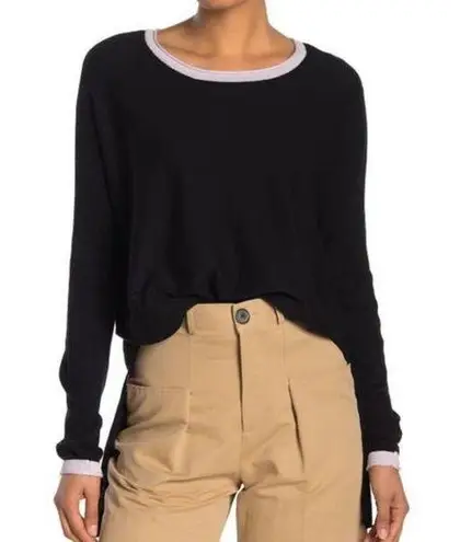 Cloth by Design New Convertible Side Slit Sweater Contrast Trim Black Purple