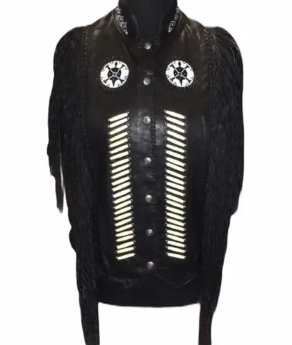 A.M. Bernardo Native Fringed Genuine Leather Black Size XXL