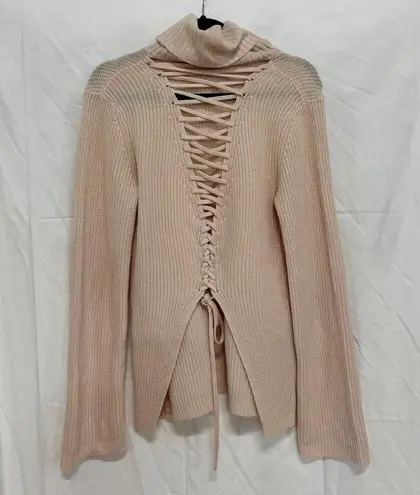 ALC Frank A.L.C. Markell Wool-Cashmere Turtleneck Lace-Up Back Knit Sweater Light Pink S