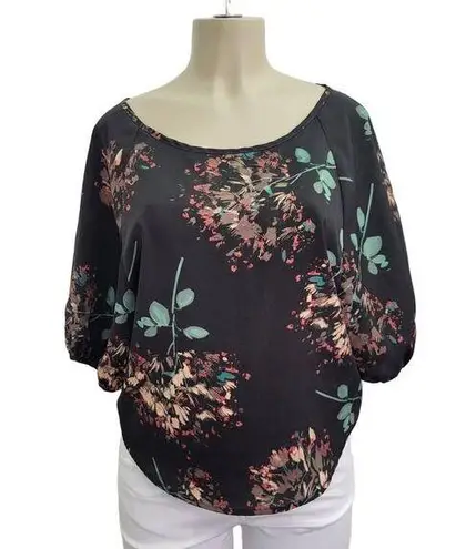 LC Lauren Conrad  Womens XS Black Dark Floral Boho Bohemian 3/4 Sleeve Blouse