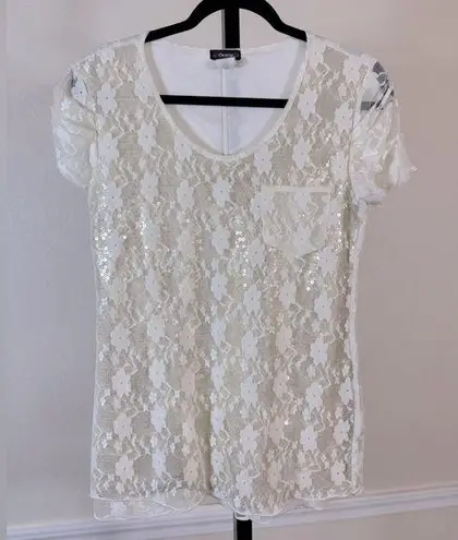 Cocomo Women’s Medium White Lace Top Sheer Floral Coquette Romantic Chic Ivory
