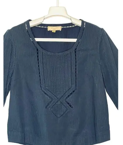 Moulinette Soeurs Anthropologie Blue 3/4 Sleeve Seersucker Top Shirt Size 4
