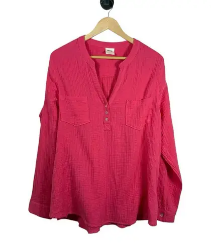 NWOT Mote Women’s Gauzy Cotton Tunic Henley in Pink Size XXL