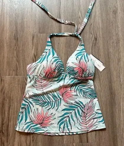 Salt + Cove Women's Turquoise Printed Deep V Neck Tie Halter Tankini Size M NWT Blue Size M