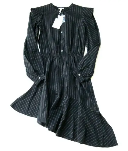 Joie NWT  Rasheda in Caviar Black Pinstripe Stripe Assymetrical Shirt Dress XXS