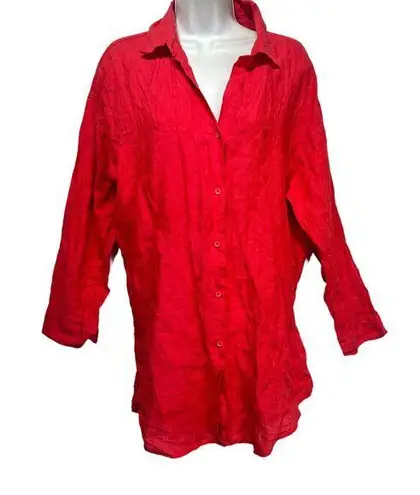 Calzedonia Cobey Red 100% Linen Shirt Dress Size M