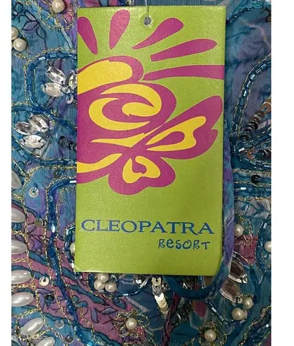 Resort Boho Cleopatra Beach Cover Up Vibrant Semi Sheer Small NWT Swimwear Blue