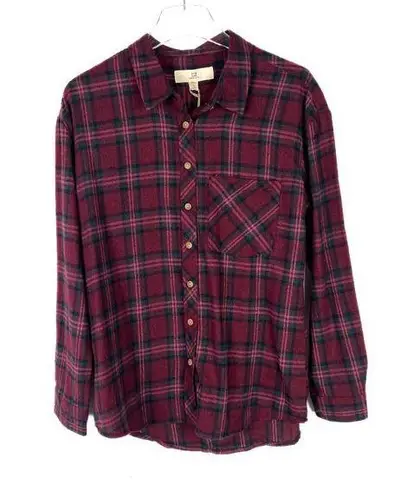 Thread and Supply NWT  Relaxed Plaid Flannel Buttondown Shirt Wine Size XS NEW