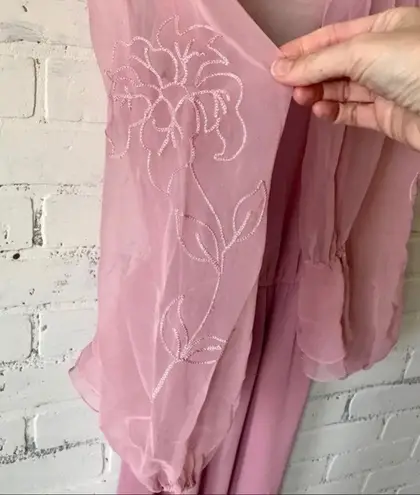 Norman Berg 2 piece 70 Vintage Slip Dress Retro 1970s Mini Pink Rose Jacket Set
