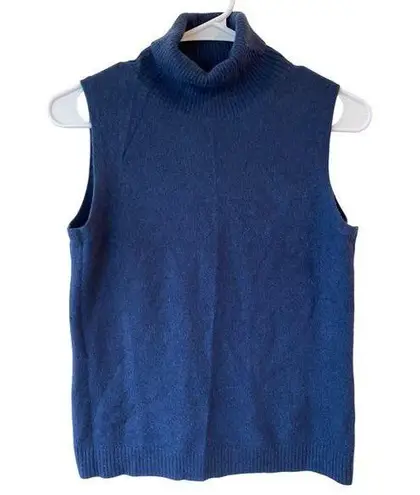 Evelyn Cashmere Sleeveless High Neck Sweater Vest Blue Women's Size Medium