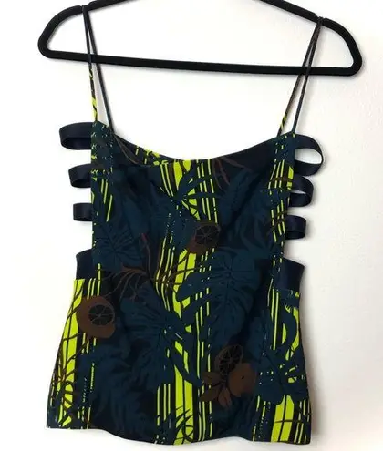 Cushnie Square Neck Neon Palm Bandage Side Tank Top Size 6
